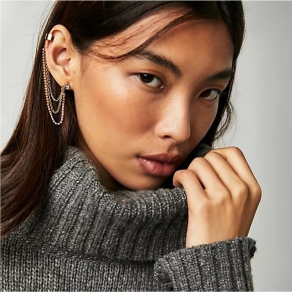 New Free People Party Party Ear Cuff Gold Peridot Green - Picture 1 of 5